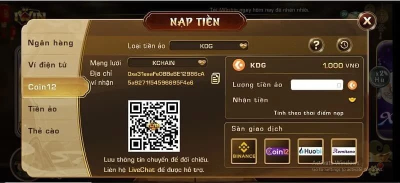 Nạp tiền iWin qua Coin12
