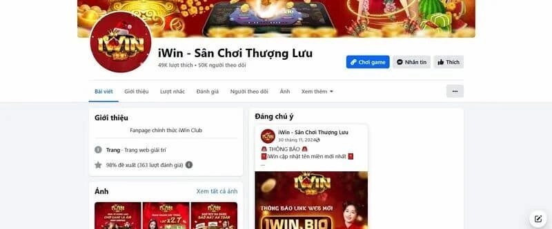 Theo dõi Fanpage của iWin