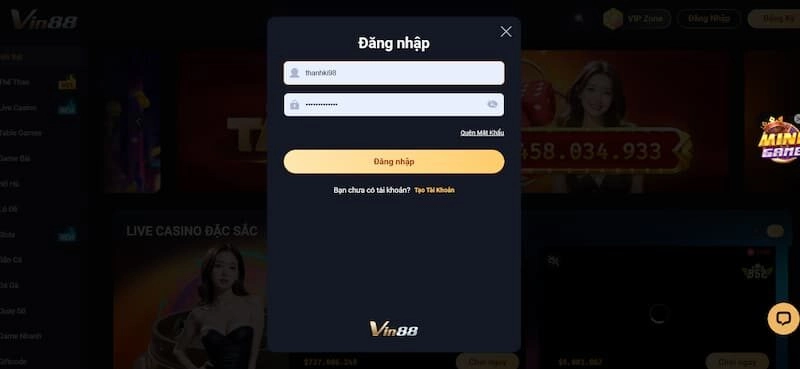 Thủ tục đăng nhập Vin88 nhanh gọn lẹ 